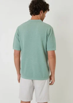 Threadbare Soft Green Textured Revere Collar Knitted Shirt