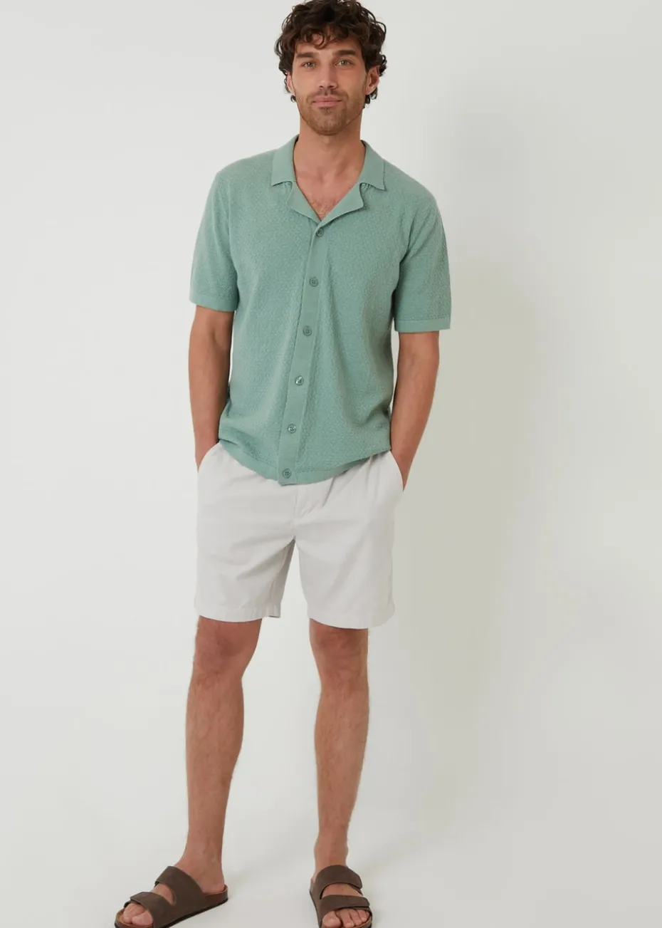 Threadbare Soft Green Textured Revere Collar Knitted Shirt