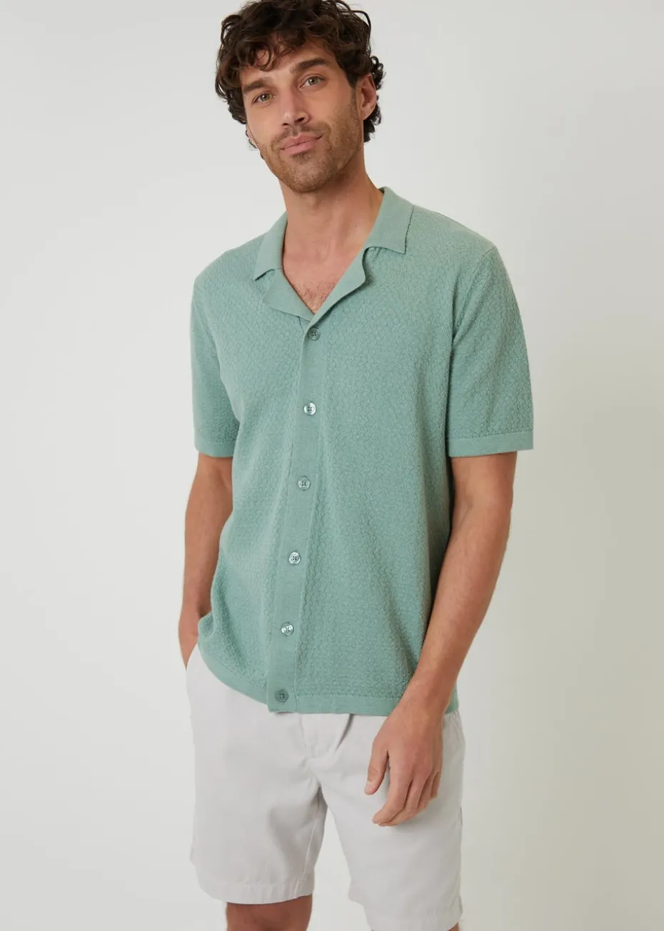 Threadbare Soft Green Textured Revere Collar Knitted Shirt