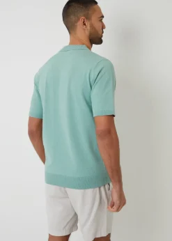 Threadbare Soft Green Trophy Neck Short Sleeve Knitted Polo
