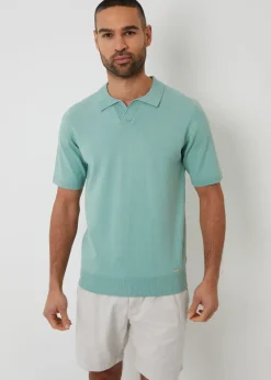 Threadbare Soft Green Trophy Neck Short Sleeve Knitted Polo