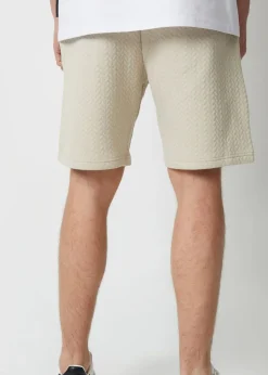 Threadbare Stone Cotton Blend Textured Sweat Shorts