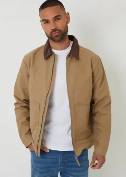 Threadbare Stone Cotton Corduroy Collar Lightweight Jacket