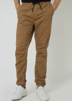 Threadbare Stone Cotton Jogger Style Cuffed Trousers With Stretch