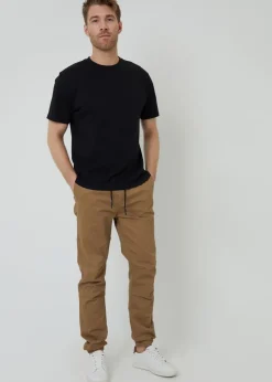 Threadbare Stone Cotton Jogger Style Cuffed Trousers With Stretch