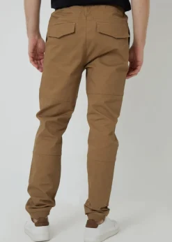 Threadbare Stone Cotton Jogger Style Cuffed Trousers With Stretch