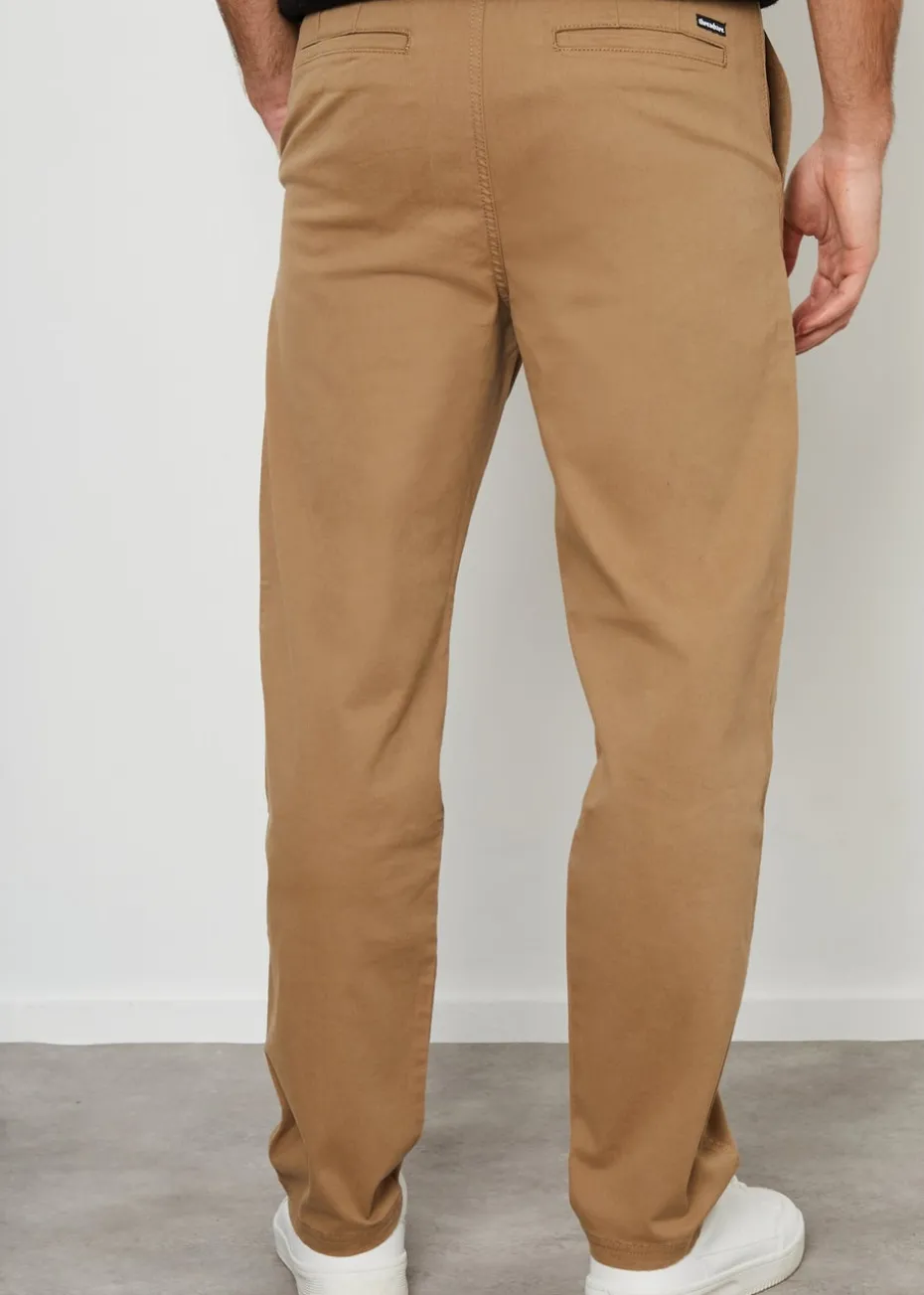 Threadbare Stone Cotton Straight Leg Pleated Chino Trousers With Stretch