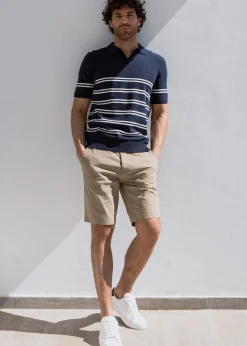 Threadbare Stone Cotton Turn-Up Chino Shorts with Woven Belt