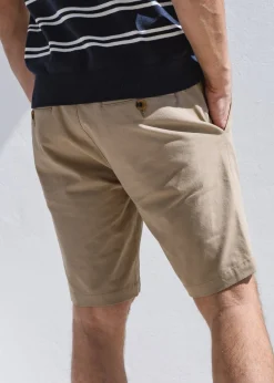 Threadbare Stone Cotton Turn-Up Chino Shorts with Woven Belt