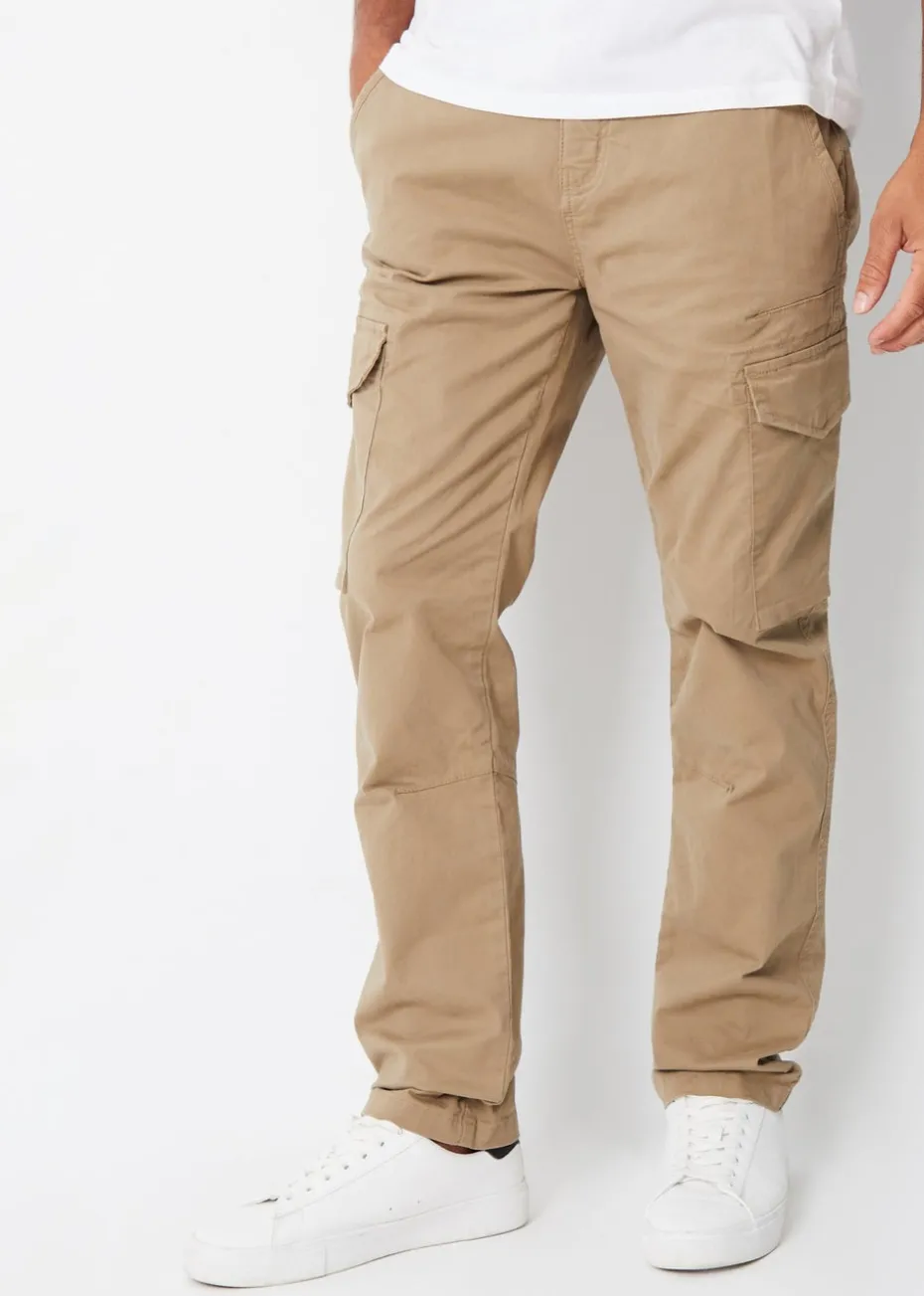 Threadbare Stone Drill Cotton Cargo Trousers With Stretch