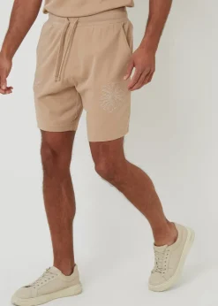 Threadbare Stone Floral Embroidered Cotton Sweat Shorts