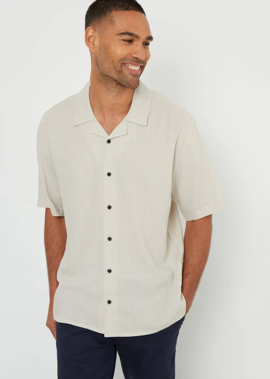 Threadbare Stone Kylian Linen Blend Revere Collar Short Sleeve Shirt