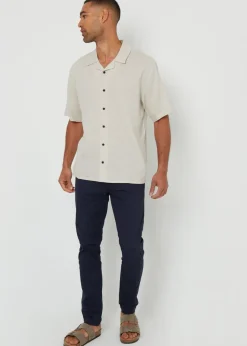 Threadbare Stone Kylian Linen Blend Revere Collar Short Sleeve Shirt