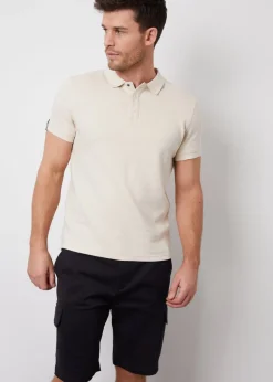 Threadbare Stone Ottoman Rib Textured Cotton Polo Shirt