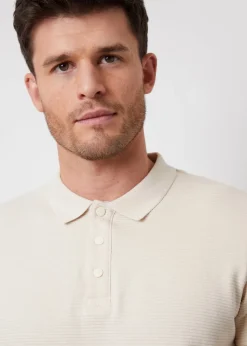 Threadbare Stone Ottoman Rib Textured Cotton Polo Shirt