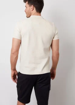 Threadbare Stone Ottoman Rib Textured Cotton Polo Shirt
