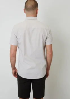 Threadbare Stone Oxford Cotton Slim Fit Short Sleeve Shirt