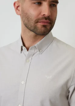 Threadbare Stone Oxford Cotton Slim Fit Short Sleeve Shirt