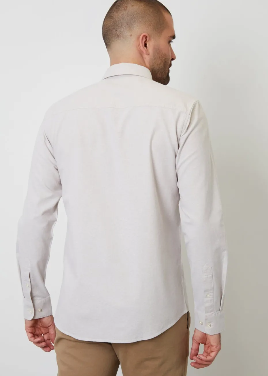 Threadbare Stone Oxford Cotton Slim Fit Long Sleeve Shirt