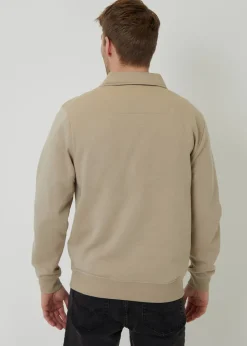 Threadbare Stone Quarter Zip Collared Sweatshirt