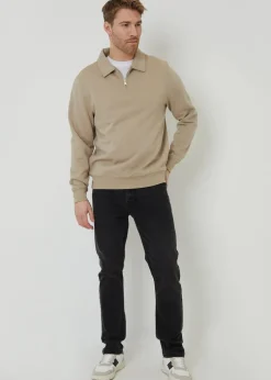 Threadbare Stone Quarter Zip Collared Sweatshirt