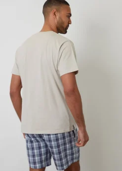 Threadbare Stone Short Sleeve Check Pyjama Set