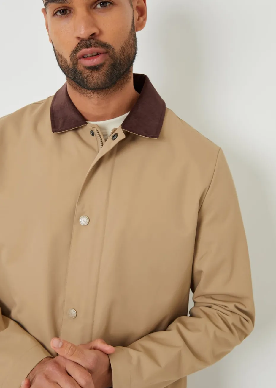 Threadbare Stone Showerproof Longline Corduroy Collar Mac