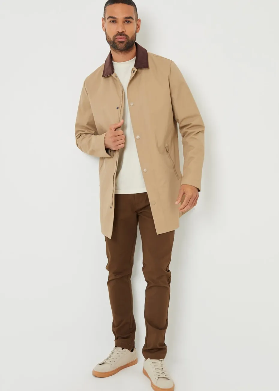 Threadbare Stone Showerproof Longline Corduroy Collar Mac