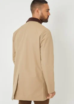 Threadbare Stone Showerproof Longline Corduroy Collar Mac