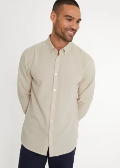 Threadbare Stone Slim Fit Linen Blend Long Sleeve Shirt