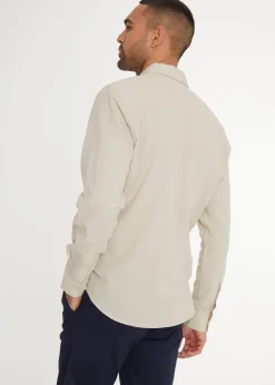 Threadbare Stone Slim Fit Linen Blend Long Sleeve Shirt