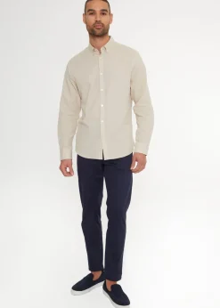 Threadbare Stone Slim Fit Linen Blend Long Sleeve Shirt