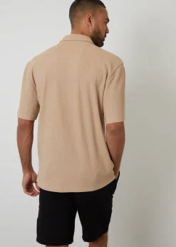 Threadbare Stone Textured Relaxed Fit Short Sleeve Shirt