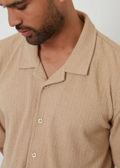 Threadbare Stone Textured Relaxed Fit Short Sleeve Shirt