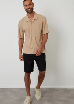 Threadbare Stone Textured Relaxed Fit Short Sleeve Shirt