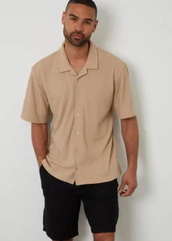 Threadbare Stone Textured Relaxed Fit Short Sleeve Shirt