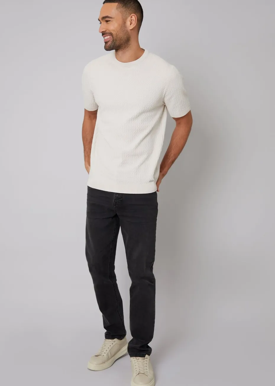 Threadbare Stone Textured Front Knitted T-Shirt