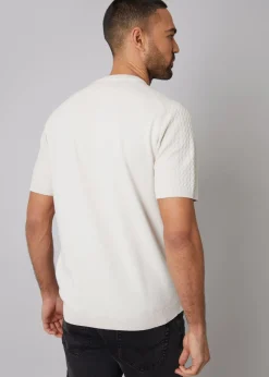 Threadbare Stone Textured Front Knitted T-Shirt