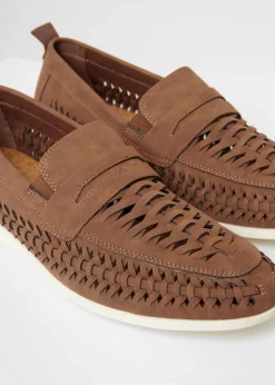 Threadbare Tan Faux Suede Woven Loafers