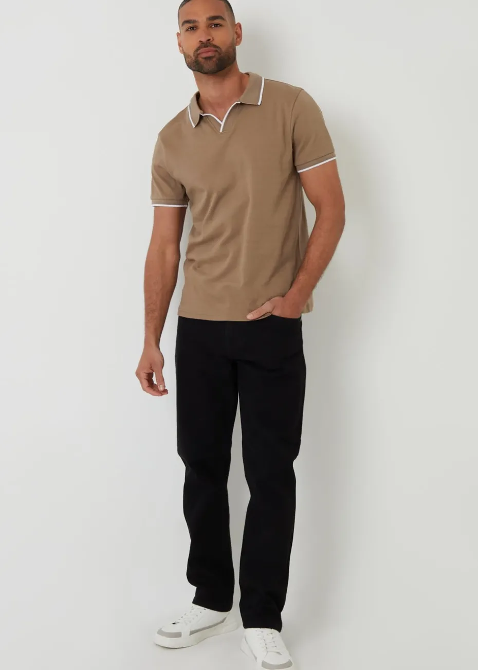 Threadbare Taupe Cotton Trophy Neck Polo Shirt