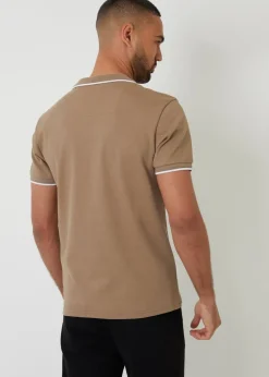 Threadbare Taupe Cotton Trophy Neck Polo Shirt