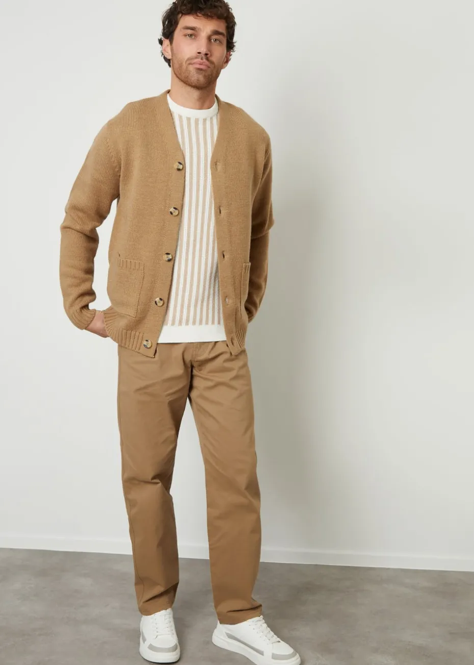 Threadbare Taupe Knitted V-Neck Cardigan