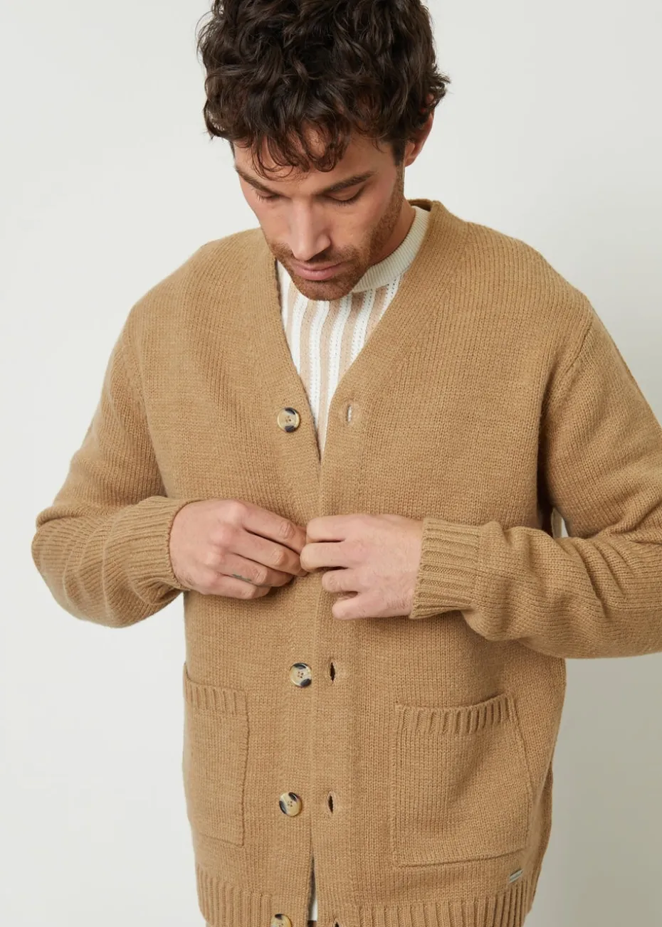 Threadbare Taupe Knitted V-Neck Cardigan