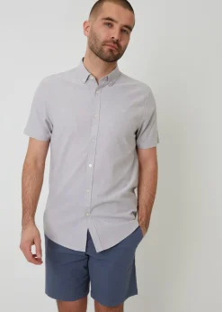 Threadbare Taupe Oxford Cotton Slim Fit Short Sleeve Shirt