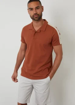 Threadbare Terracotta Crochet Detail Revere Collar Polo Shirt