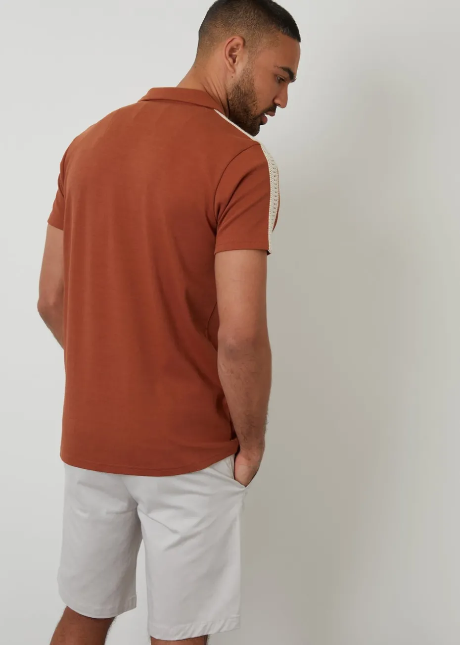 Threadbare Terracotta Crochet Detail Revere Collar Polo Shirt
