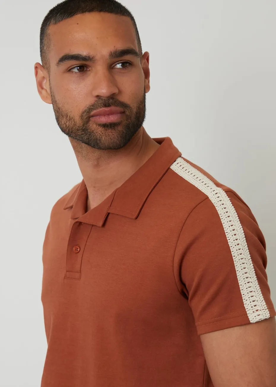 Threadbare Terracotta Crochet Detail Revere Collar Polo Shirt