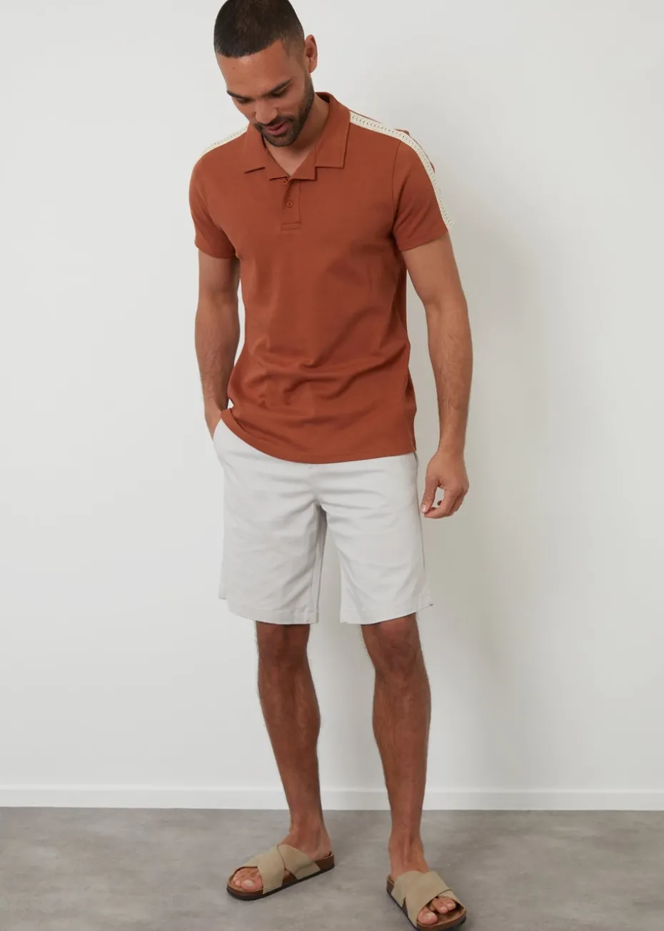 Threadbare Terracotta Crochet Detail Revere Collar Polo Shirt