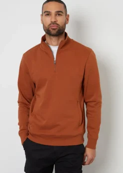 Threadbare Terracotta Mens Rust Quarter Zip Sweatshirt