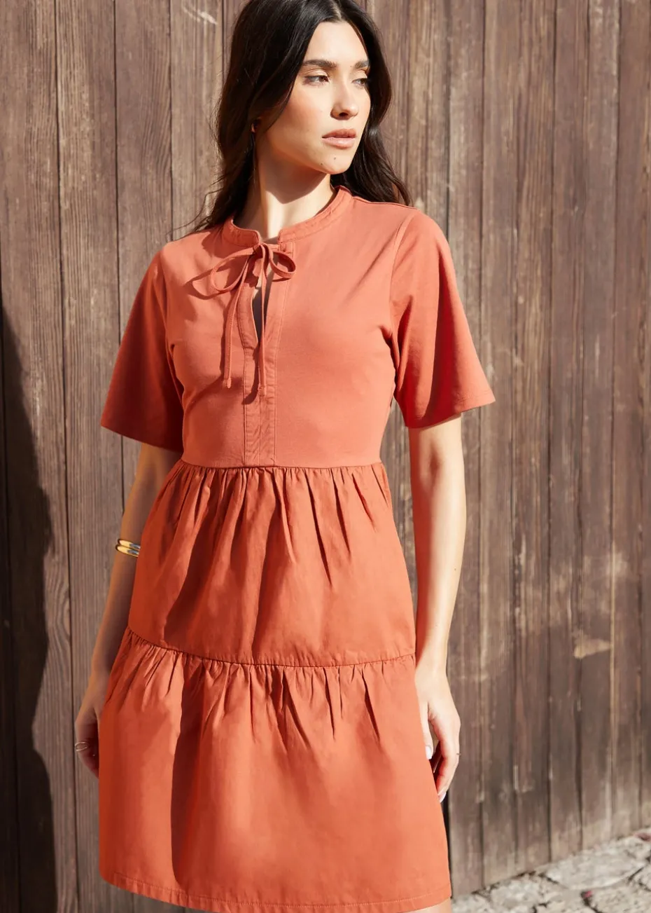 Threadbare Terracotta Tiered Jersey Poplin Mini Dress
